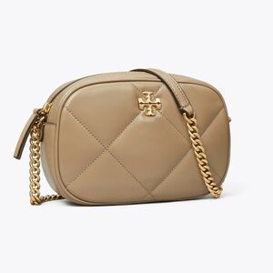 NWT Tory Burch Kira Diamond Quilt Camera Bag in Taupe Oak